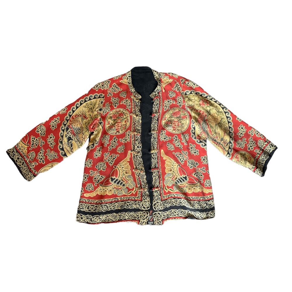 Y2K Citron Reversible Oriental Print Silk Top